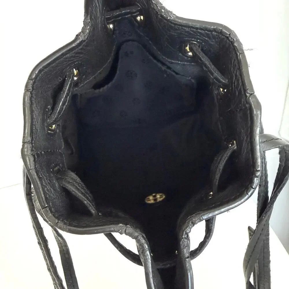 Tory Burch Mini Drawstring Mini Bucket Bag Crossbody Black Leather READ